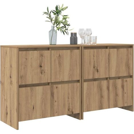 Ensemble de 2 Meubles de Rangement Style Chêne Artisanal, Buffet Bas en Bois d'Ingénierie 70x41x75 cm pour Salon et Cuisine (1/5)