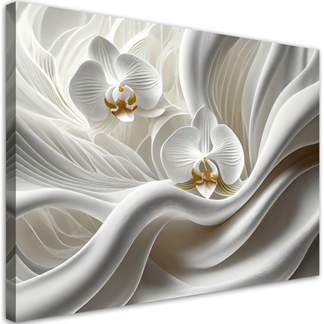 Tableau sur toile Tableau sur toile Orchidée blanche et abstraction 3D 100x70 (1/5)