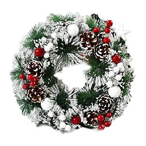 Couronne De Porte - Décoration Saisonnière Automne Hiver Noël - Pour Intérieur Et Extérieur Couvert - Diamètre 30 Cm - Vert Naturel - 1 Pièce (1/4)