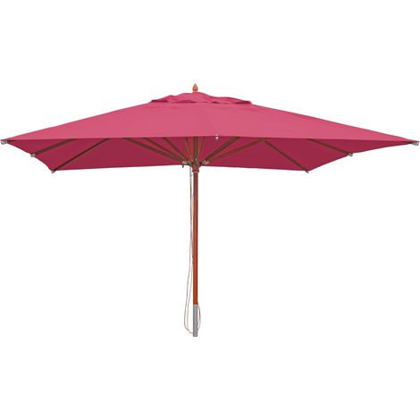 Ombrellone parasole quadrato HHG-533 legno alluminio tessuto 300g/m² 4x4m bordeaux