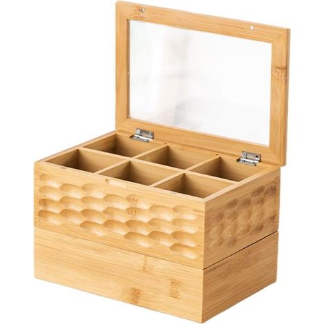 ORGANISATEUR DE SACHETS DE THÉ EN BOIS, DOUBLE ÉTAGE, MULTI COMPARTIMENTS, AVEC COUVERCLE, RANGEMENT POUR BUREAU CUISINE COMPTOIR (1/5)