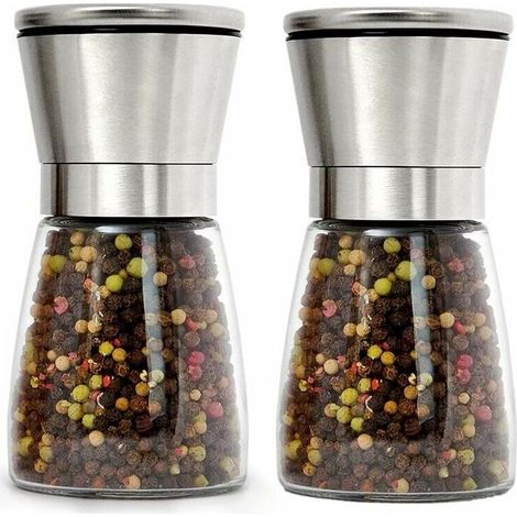 Lot de 2 moulins à poivre et sel rechargeables en acier inoxydable