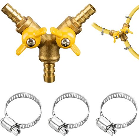 4PCS Robinet à Tournant Sphérique en Laiton, Vanne 3 Voies avec Raccord Gaz, Y Forme 2 Interrupteurs pour Tuyau ID 10-11mm (1/5)