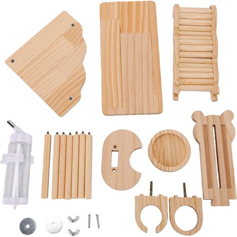 Accessoires de cage pour hamster plateforme en bois multifonctionnelle bouteille d'eau avec support set d'escalade (1/5)