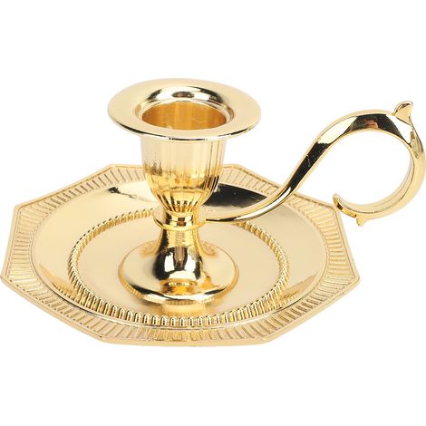 Retro Handheld Candlestick Holde Zinc Alloy Table Candlelight Stand for Home Decoration Gold (1/5)