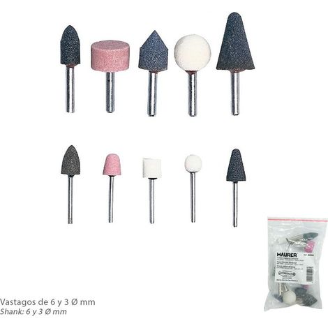 MAURER juego fresas para amoladora neumatica 10 piezas , Juego fresas para amoladora neumatica.- 10 piezas.- Valido para amoladoras neumaticas.- Fresas de pulido