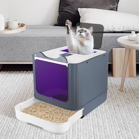 Bac à litière fermé pour chat, stérilisation et désinfection des toilettes pour chat, 35x45x37cm, avec pelle à litière pour chat, sans odeur (1/5)