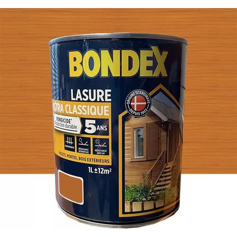 Bondex – Lasure extérieure fongicide 5 ans satinée pour bois d'orégon 1 L – Résistance accrue aux intempéries – Application facile (1/2)