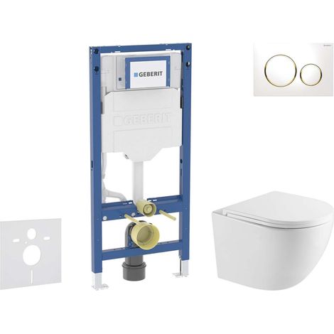 Geberit Duofix - Set de bâti-support, cuvette Oudee et abattant softclose, plaque de déclenchement Sigma20, blanc/doré SANI11CA3199