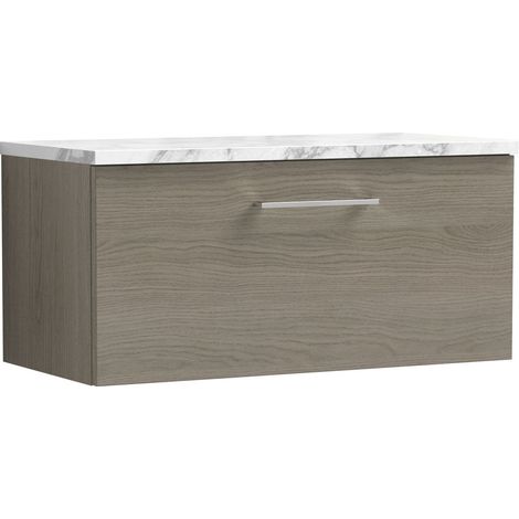 Balterley Bramshall 800mm Wall Hung Single Drawer Vanity Unit with Laminate Worktop for Stylish Compact Bathroom Storage Solace Oak