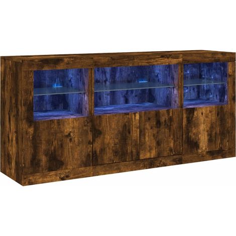 Maison Exclusive - Aparador con luces LED roble ahumado 142,5x37x (1/5)