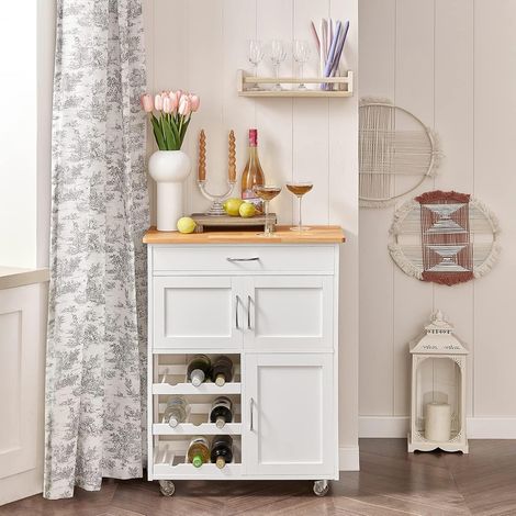 SoBuy Carrello di servizio Credenza in legno mobile cucina Bianco FKW45-WN (1/5)