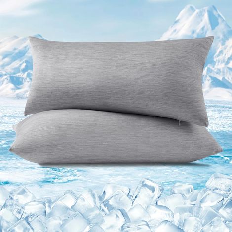 WOLTU 2 Pezzi Coppia Federe Copricuscino Rinfrescanti  in Lavatrice con Zip – Protezione e Comfort 40x80cm Grigio