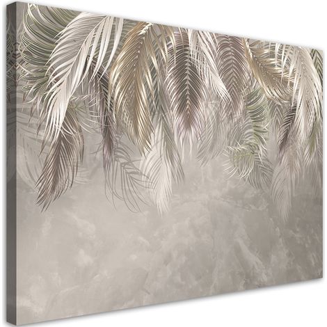 Quadro su tela, Foglie di palma sul cemento 3D - 100x70 (1/4)