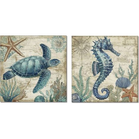 Cuadro marino de tortuga y caballito 40 cm, set 2 diseños (1/5)