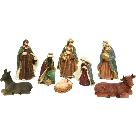 Set di 8 statuette della natività colorate, altezza 16,5 cm