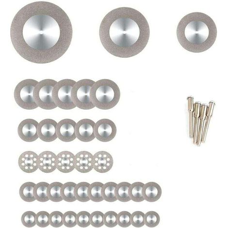 38 pezzi di mole diamantate, dischi da taglio diamantati 16/20/22/25/30/40/50/60 + 4 pezzi di mandrini, utensile rotante Dremel per metallo, pietre preziose, vetro.