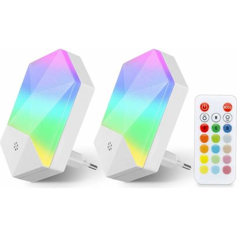 2 Pack LED Night Light Kids Plug-And-Play Baby Night Lamp with Remote Control 16 Adjustable Colors RGB Brightness Dimmable Night Light Socket for Baby Room, Bedroom, Hallway [Grade (1/5)