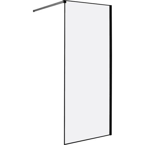 Mampara de ducha baño de vidrio templado sin puerta negro 80 x 190 cm Waspam