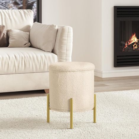 WOLTU Storage Ottoman Box  Footstool Hallway Bedroom Living Room, φ35 x H41 cm, Beige