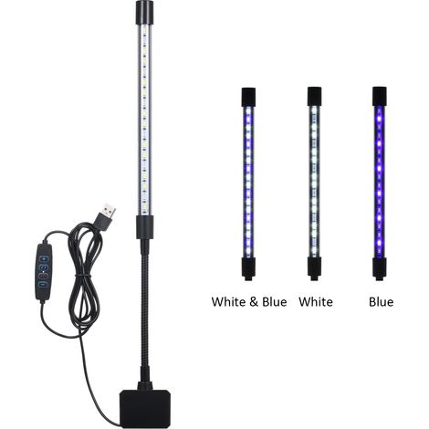 Lampe d'aquarium D C 5 V 7 W 20 LED avec pince pour pot de poisson, lampe de vue alimentée par USB, 3 couleurs d'éclairage modifiables, 10 niveaux de luminosité réglable, variable, flexible, pliable, (1/5)