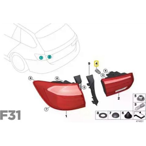 Support de feu arrière pour BMW Série 3, 5, 7, X6, Z4, E65, E66, F30, F31, 63117407330 - Accessoires d'éclairage automobile (1/5)