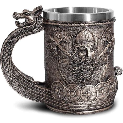 Chope à bière de guerrier viking nordique, doublée d'acier inoxydable, chope nordique, objet de collection (1/5)