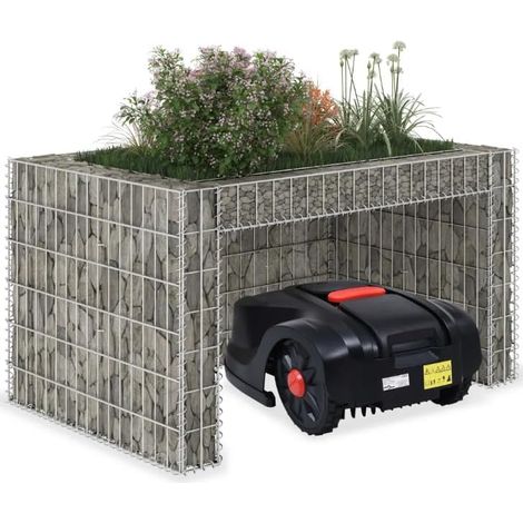 Garage pour robot tondeuse avec bac à plantes : toit en fil d'acier pelouse, plate-bande surélevée 110 x 80 60 cm, – Protection contre le vent et les intempéries - (1/3)