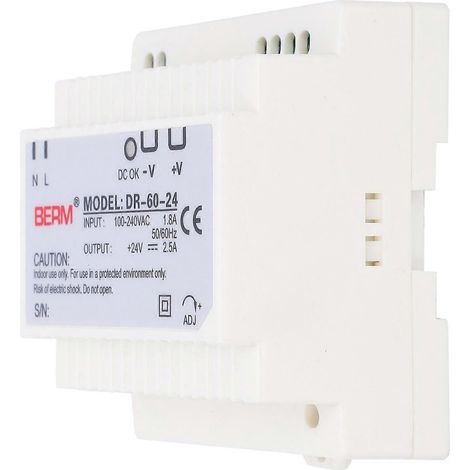 Alimentation à découpage sur rail DIN BERM, sortie unique, pour équipements industriels, 100–240 V CA, DR-60-24