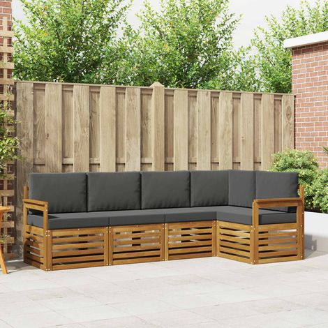 Ecksofa Set 5 pcs Natur und Anthrazit Massivholz Akazie