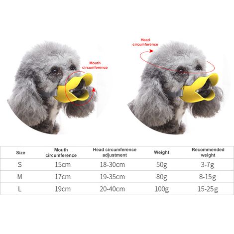 Muselière pour chien en silicone confortable, souple, résistante aux morsures et non abrasive, jaune, taille S, 15 x 18-30 cm (1/5)