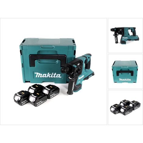 Makita DHR 280 T4J 2 x 18 V 36 V Li-Ion Akku Bohrhammer Brushless 28 mm für SDS-PLUS im Makpac + 4 x 5,0 Ah Akku - ohne Ladegerät