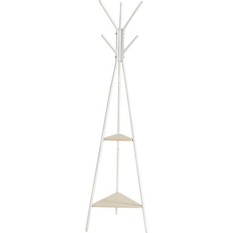 Perchero de pie mueble de entrada estilo industrial con 2 estantes para ropa sombreros bolsos blanco 120007137 (1/5)