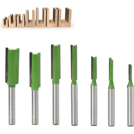 Lot de 7 fraises à défoncer droites à tige de 6 mm, Mèche de routeur simple/double flûte, Fraise à Bois Routeur à Coupe Droite Flush Trim Pattern Router Pour le Travail du Bois (1/2)