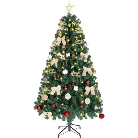 Sapin Noël 180 cm avec 200 lumières LED blanc chaud, 8 modes d'éclairage, 650 branches, vert (1/5)