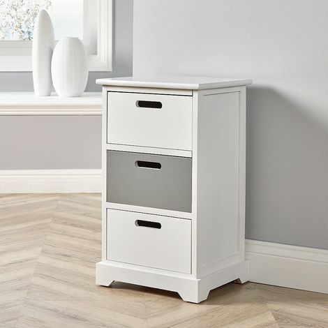 3 Drawer Hallway Storage Organiser White Grey Wooden Unit Fully Assembled (1/5)