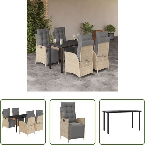 Gartenstuhl - 5-tlg. Garten-Essgruppe mit Kissen Beigemischung Poly Rattan (1/5)