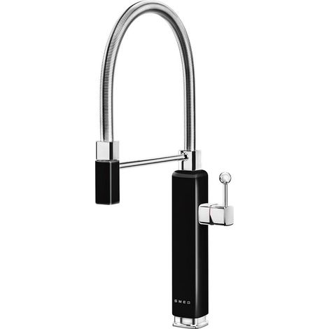 Smeg – Mitigeur de lavabo rétro noir MDF50 – Douchette extractible – Bec pivotant 360° – Système ESC pour économies d'énergie (1/10)