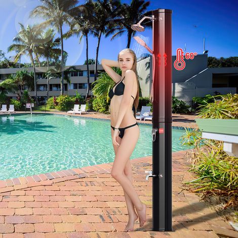 TolleTour Solardusche Gartendusche 40L mit Abdeckhaube, Handbrause und Drain Stop – Standsäule für Garten, Pool & Camping in Schwarz