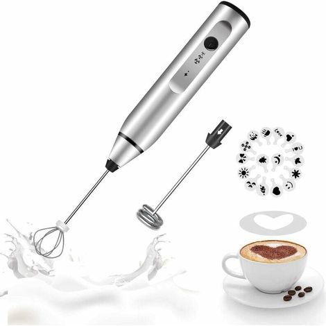 VURAHOME - Mousseur à lait portatif, mélangeur à fouet rechargeab pour café avec pochoirs artistiques, mélangeur à café pour cappuccino, match de chocolat chaud, Frappe, chocolat chaud, fouet à œufs (1/4)