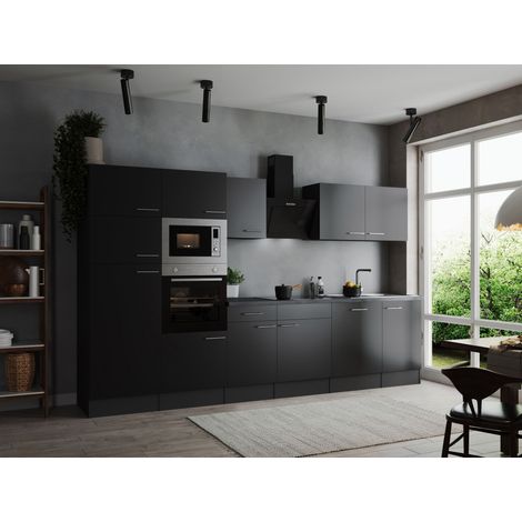 Küche Küchenzeile Küchenblock Grau Matt Schwarz Oliver 340 cm Respekta