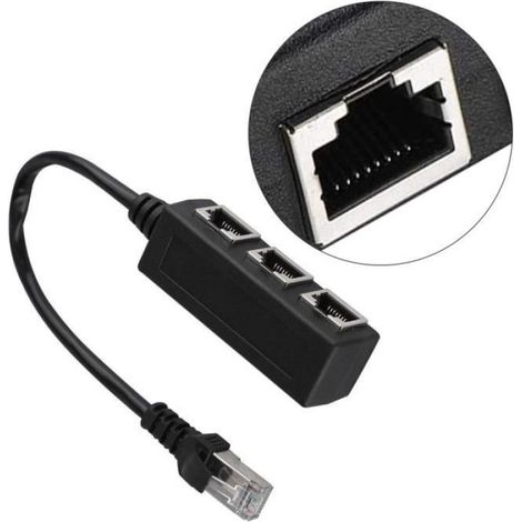 Adaptateur Ethernet RJ45 - 1 Mâle vers 3 Femelles - Rallonge Réseau avec Circuit Intégré PCB - 20,5 cm - Noir (1/4)