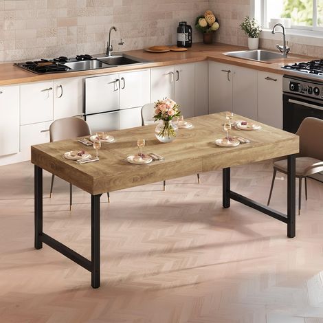 Esstisch, 140 × 70 × 76 cm, rechteckig mit Metallgestell, Küchentisch aus Holz, braun