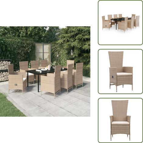 The Living Store 9-tlg. Garten-Essgruppe mit Auflagen Beige - Gartenmöbel (1/5)