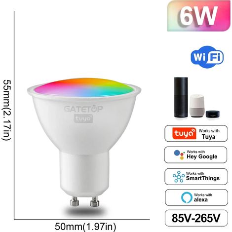 Lampes de croissance pour plantes Ampoule LED intelligente RGB (GU10 6W, 85-265V) à intensité variable Tuya Light, compatible Wi-Fi et Google Home. (1/5)