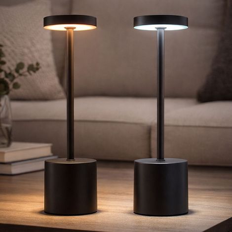 LED Tischlampe schwarz Wohnzimmerleuchte Nachttischlampe Schlafzimmerleuchte, verstellbare Lichtfarben, warmweiß - kaltweiß, DxH 8 x 34,3 cm, 2er Set