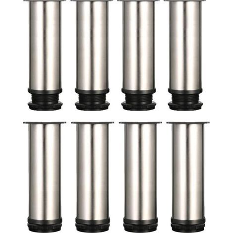 Lot de 8 pieds de meubles réglables en acier inoxydable brossé, hauteur totale de 150 à 165 mm, pieds de table en métal de 15 cm, pieds de lit, pieds de table réglables, pieds de canapé (1/3)