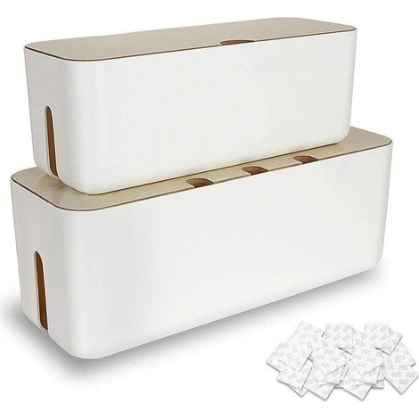 royaluxe -Lot 2 Boîte Cache Câble, Grand Boîte de Rangement pour Câbles en Plastique ABS ave Couvercle Bois, Grand et Petit Boite Cache Multiprise Pour Organisateur et Protection de Câble et Multipris (1/5)