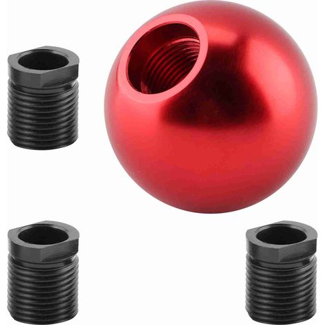 Pommeau de vitesse universel pour voiture  Boule métallique rouge  Adaptateurs 8mm, 10mm, 12mm inclus (1/5)