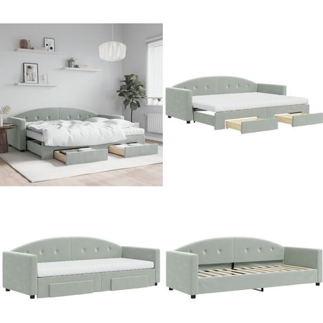 vidaXL Tagesbett Ausziehbar mit Schubladen Hellgrau 80x200 cm Samt (1/5)
